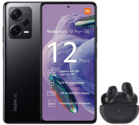Xiaomi Redmi Note 12 Pro+ 5G Smartphone, 8 + 256 Go, écran FHD+ Flow AMOLED DotDisplay, 5000 mAh, appareil photo 200 MP, hyper-charge 120 W, double SIM, noir nuit, écouteurs inclus (Reconditionné)