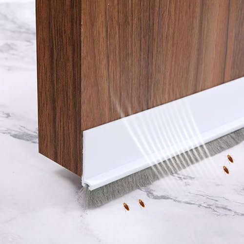WLHFDC Joint de Porte,100x5cm Bas de Porte Isolant,Auto-adhésif Boudin de Porte et Peut être Coupé à la Taille,Joint Brosse Isolation Phonique Porte,Calfeutrer Bas de Porte(Blanc)