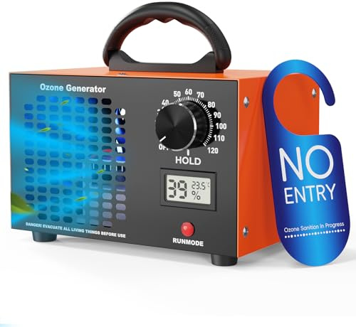 Fitabok Ozongenerator 160000 mg/h - 2 i 1 Luftrenare Ozon, LED-Display Temperatur & Fuktighet, Timer 120 min, Täckning 300 m², för Hem Bil Hotell Kök Källare