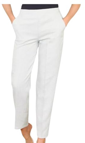 Pack of 2 Ladies Half Elasticised Trousers Half Elasticated Stretch Waist Womens Bottoms Formal Casual Office Work - Straight Leg Pull On Classic Pants with 2 Side Pockets