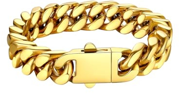 Bestyle Pulseras Cubanas Cadenas Hombre Mujer Acero Inoxidable 316L | Pulsera Eslabones 5/7/9/12mm Ancho,Plateado/Dorado/Negro,19cm/21cm/23cm Longitud Joyería para Hombres