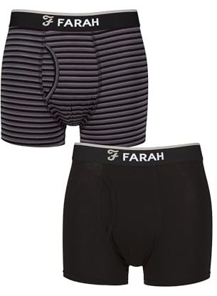 Farah Men’s Bamboo Keyhole Trunks – 2 Pack Soft Breathable Underwear, Plain & Stripe Design with Stretch Fit for Everyday Comfort, Sizes S–XXL