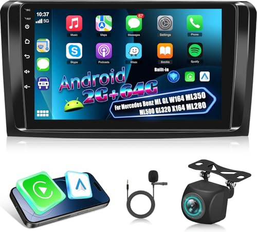 [2G+64G] Android Autoradio für Mercedes Benz ML GL W164 ML350 ML500 GL320 X164 ML280 mit Kabelloses Carplay und Android Auto, 9 Zoll Touchscreen Autoradio mit GPS/WiFi/Bluetooth/EQ/FM RDS