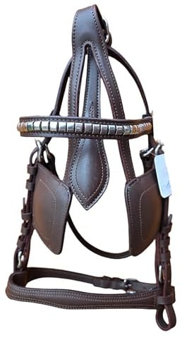 Premium Brown Leather Horse Driving Harness Bridle with Silver Fittings And Oiled Havana Leather (Shetland)