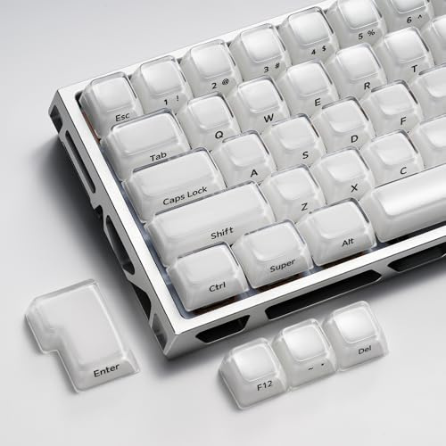 OHY XVX Lusterfly Jelly R2 MDA Profile Keycap Set, 122 Keys Double Shot PC+ABS Keycaps for MX Switches & ANSI Layout Mechanical Keyboards-White