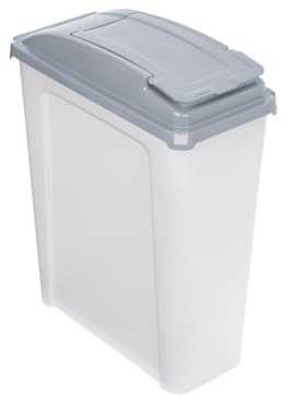 25L Slim Recycling Bin with Colour Coded Flap Lid – Durable Heavy Duty Plastic Kitchen Rubbish Bin, Narrow Waste Dustbin for Home, Office or Utility Room (Clear/Cool Grey)