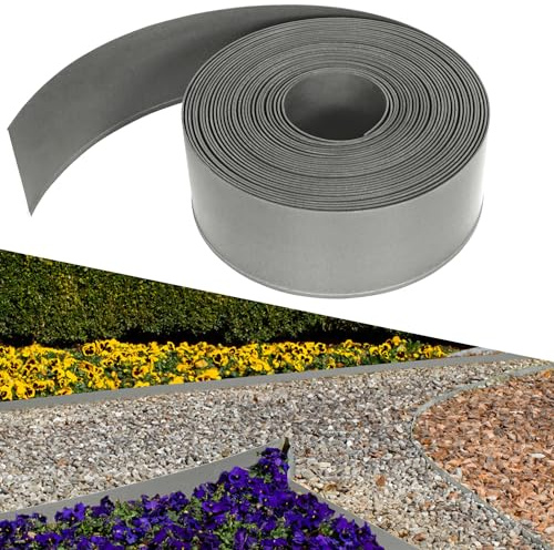 TATIVALO Flexible Rasenkante Kunststoff 20m, Höhe 12cm, Biegbare & Schneidbare Beeteinfassung Beetumrandung für Garten Rasen, Robuste Mähkante Gartenpalisade, Grau