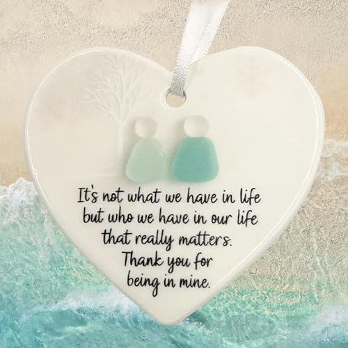 Friendship Heart Keepsake, ZFFAFUR Acrylic Heart Ornament Keepsake, Christmas Pendant for Christmas Tree Hanging Ornaments, Sea Glass Art for Best Friends