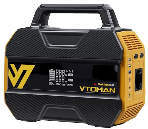 VTOMAN FlashSpeed 300 Tragbare Powerstation – 300W (600W Spitze), 230Wh | LiFePO4 Akku, Reinem Sinuswellen, 100W USB-C Schnellladung, Integrierte LED-Leuchte, Solargenerator für Camping, Wohnmobil