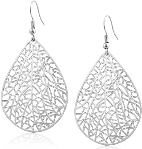 14K Gold vergoldet Blattgold Ohrringe für Frauen, Silber Ohrringe Hängend Damen mit Anhänger Tropfenform, Wassertropfen Schmuck für Geschenk