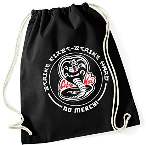 Hippowarehouse COBRA KAI STRIKE FIRST - STRIKE HARD Drawstring Cotton School Gum Kid Bag Sack 37cm x 46cm, 12 litres