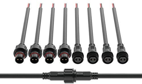 BTF-LIGHTING 2-poliger wasserdichter elektrischer Stecker 18 AWG IP65 Stecker-Buchse 7,87in/20cm Verlängerungskabel für Boot,Innen-/Außenbereich LED-Streifen/Leuchtband 22mm Mutter groß 5 Paar