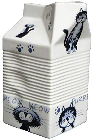 crackinchina Milk carton shaped jug off white ceramic decorated with cats pattern
