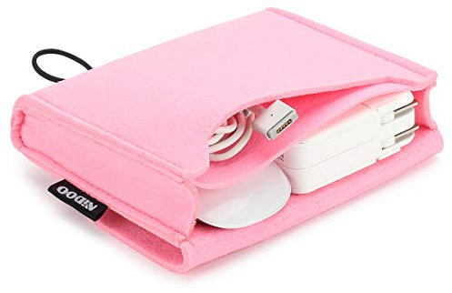 NIDOO Portable Felt Storage Bag, Electronics Accessories Protective Case Pouch for MacBook Power Adapter, Mouse, Cellphone, Cables, SSD, HDD, Power Bank, Portable External Hard Drive, Pink