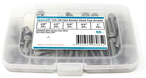 iExcell - Set di 50 viti a testa esagonale, in acciaio inox 304, filettatura UNC, filettatura 1/4-20 x 3/8 1/2 5/8 3/4 1
