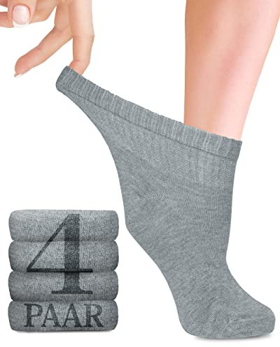 Fiera Besa Diabetiker Socken Damen mit Lycra, 4 Paar, Knöchelhoch Bambus-Viskose Socken, Superweiche, Dünne und ohne Naht Bambus-Viskose socken für den Alltag, 35-38 und 39-42(35-38, Hellgrau)