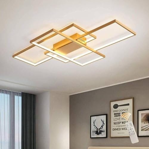 JIINOO Dimmbare Deckenleuchte 50W,3 Quadratische Gold LED Deckenleuchten mit Fernbedienung 3 Farben,Moderne LED Kronleuchter Unterputz Deckenlampe Leuchten für Wohnzimmer Esszimmer Schlafzimmer Küche