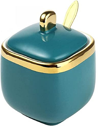 MAGICVOGEL Keramik Gewürzdose Gewürzbehälter Café Zuckerdose Küche Gewürzbehälter mit Löffel Zuckerbehälter mit Deckel (Grün)