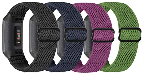 SHIJZWD Elastische Nylon-Uhrenarmbänder – kompatibel mit Fitbit Charge 3/4, verstellbares dehnbares Sportschlaufenband, Ersatzarmband für Damen und Herren, 4 Stück