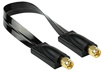 Kabelmeister Ultradünne SMA Fenster-Durchführung - SMA Stecker an SMA Stecker - HF Koaxial-Flachkabel 1.13 - für 5G, LTE / 4G Antennen(kabel) - schwarz, ca. 20 cm