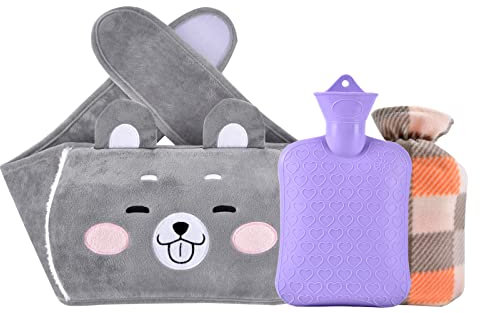 YULLING Wärmflasche mit weichem Taillen-Bezug+Fleecebezug,Warmwasserbeutel Bis zu 3-6 Stunden warm,für Geburtstag, Weihnachten, Vater- und Muttertag