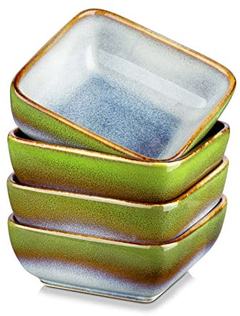 Dipschälchen Steinzeug, vancasso STERN 4 teilige quadratische Soßenschälchen, Snack Vorspeise Schalen Set, Dessert kleine Servierschalen