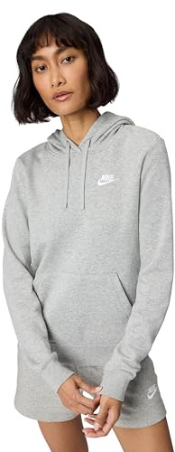 Nike Women's Sportswear Club Fleece Pullover Hoodie, Dark Grey Heather/White, Small