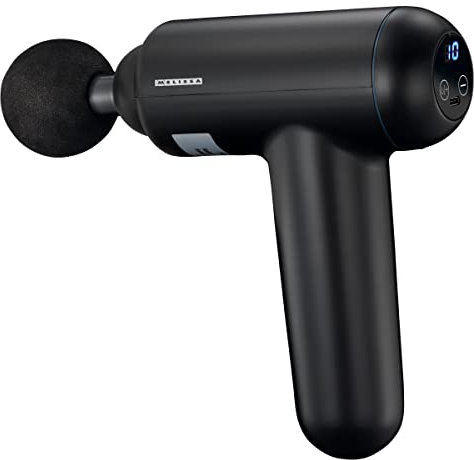 Melissa 16770048 LCD Massage Pistole Massagegerät Massagepistole Gun wiederaufladbar 4 Aufsätze, Schwarz