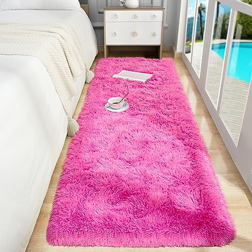 Foxmas Weicher Läuferteppich für Wohn-/Schlaf-/Kinderzimmer, flauschiger Teppich, Plüsch-Läufer mit rutschfester Unterseite, 61 x 183 cm, Schwarz