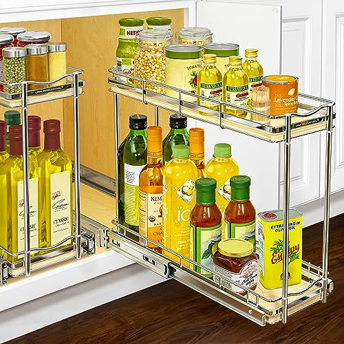 Lynk Professional® Elite™ ausziehbarer Schrank-Organizer – 15,2 x 53,3 cm – ausziehbare Gewürz- und Flaschenaufbewahrung – schmale ausziehbare Schubladen für Küchenschränke, ausrollbare Regale – Holz