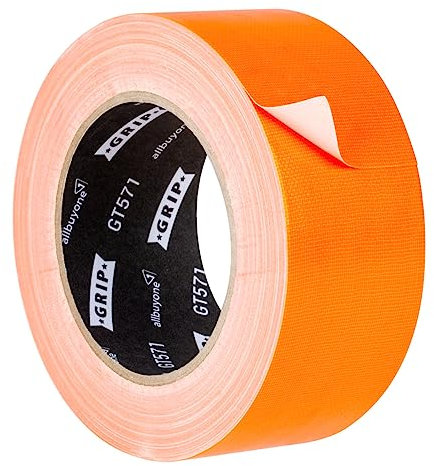 GRIP Eventbasics Neon Klebeband GT 571, fluoreszierendes Neon Gaffa Tape 50 mm x 25 m, feine Gewebestruktur, sehr hohe Klebkraft, 48h ablösbar, für Innen- und Außenbereich - neonorange