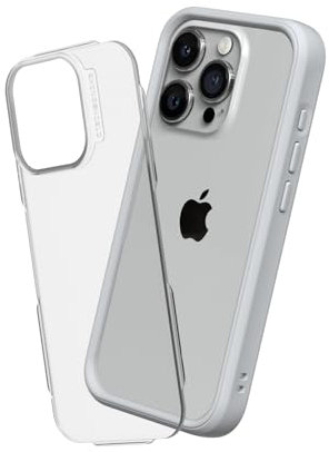 RhinoShield Modulares Case kompatibel mit [iPhone 15 Pro Max] | Mod NX - Anpassbare & stoßdämpfende Schutzhülle im schlanken Design - 3.5 Meter Fallschutz - Platinum Grau
