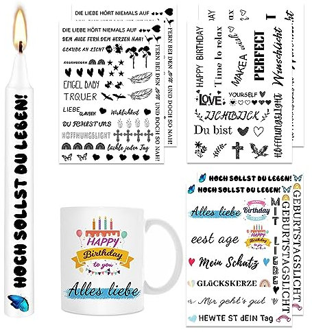 ALLAVA 6 Stück Kerzentattoos (200+ Muster), Wasserschiebefolie kerzen, Kerzensticker Kerzenfolie für Kerze Tasse DIY Geschenk, Kerzen Dekorieren, Kerzensprüche (Stil E)