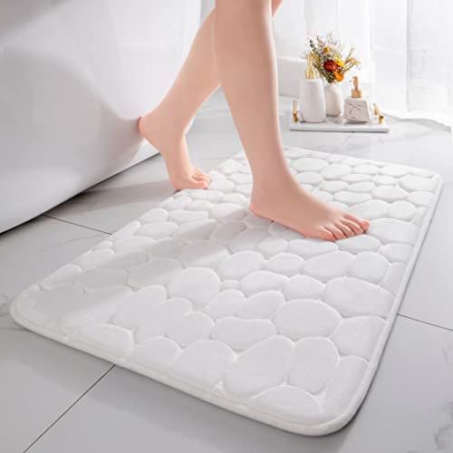 chakme Badematte Memoryschaum Badteppich Memory Foam Duschvorleger Saugfähige Badvorleger Badezimmerteppich Duschmatte Deko Fussmatte rutschfeste Matte für Badezimmer Wohnzimmer 60×90 cm, Weiß