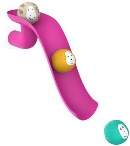 Matchstick Monkey Badezeit Rutschset Baby Badespielzeug Kinder - 1 Rutsche und 3 lustige Tierkugeln - leicht zu greifen - ab 12 Monaten - pink