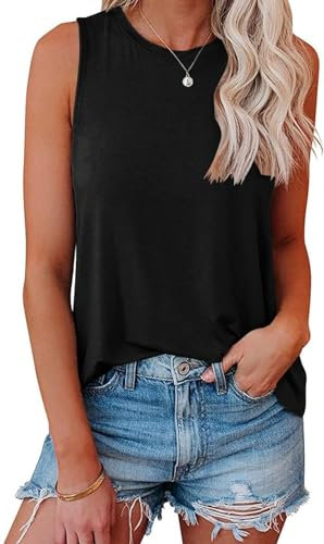 AirMood Womens Casual Cami Tank Tops Loose Fit Summer Sleeveless Camisole Vest Tshirts (Black,M)