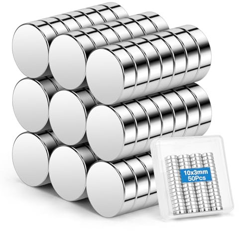 Wzone 10mm x 3mm Kleine Magnete Stark 64 Stück, Neodym Magnete Extra Stark Rund Kühlschrankmagnete Mini Magnete für Magnettafel, Handwerk, Zuhause, Büro, Foto, Karte und DIY