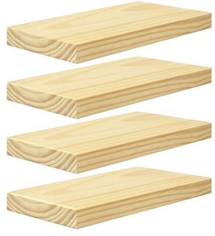 eSituro Étagères Murales Suspendue, Lot de 4, Pin Massif, Étagères Flottantes pour Salon, Cuisine, Tablette Murale en Bois, Décoration pour Chambre à Coucher, Moderne, Fixation Invisible, 40cm