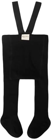 Baby Girl Boy Suspender Tights Pantyhose Ribbed Knit Leggings Stockings Solid Color High Waist Cute Footed Pants (A-Black, 0-1 Year)