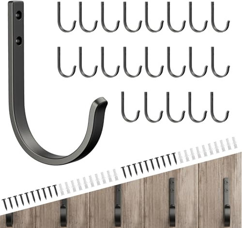 Josmimic 20-Pack Wall Hooks for Towel/Coat - 22LB Heavy Duty Metal Hanger Wall Mount, for Outdoor, Closet, Door, Shelf, Bathroom, for Backpack, Cup, Clothes, Mug, Black Matte, Screws Included