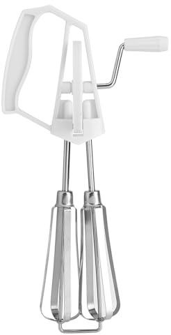 HAOHIZE Egg Beaters Hand Crank, Manual Hand Mixer Stainless Steel Mixer Rotary Egg Beater Manual Hand Beater Egg Batter Beater Rotating Semi Automatic Eggbeater (White)