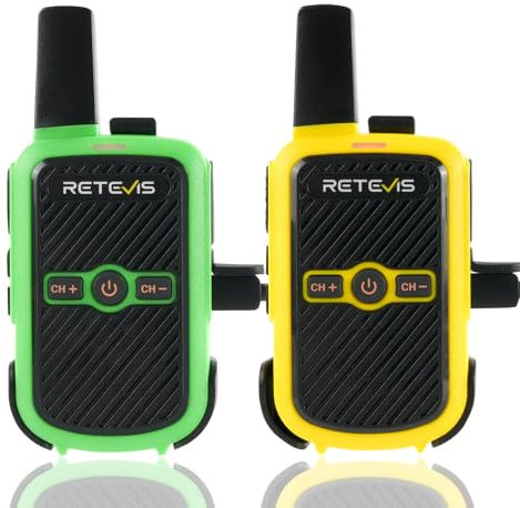 Retevis RT15 Walkie Talkie Recargable, Pmr446 Radio, Manos Libres Vox, Mini, 1000Mah Li-Ion Batería, Radio De 2 Vías para Camping Juegos, Escuela, Casa Juegos, Vacaciones (Verde y Amarillo, 1 Par)