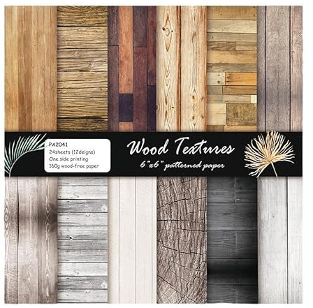 DESEACO Scrapbook-Papierblock, 15,2 x 15,2 cm, einseitig, 12 einzigartige Vintage-Holzdesigns für Bastelprojekte, Kartenherstellung und Albumdekoration, 24 Blatt