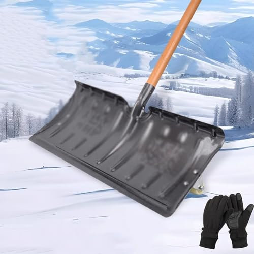 Schneeschaufel, große Schneeschaufel, Schneeräumwerkzeug für den Winter im Freien, Getreideschaufel, Schneeräumung und Eisbrechschaufel (mit Rädern) (57 cm + 1,2 m Holzgriff)