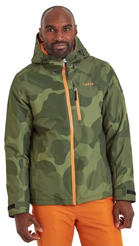TOG24 Palisade Mens Waterproof Ski Snow Jacket Durable Wind Breathable | M, Medium,Khaki Camo,Coat,Helmet-Friendly,Snowskirt, Ski Pass Pocket,Goggle Wipe,Insulated,Pockets, Ribbed cuffs, Skiing