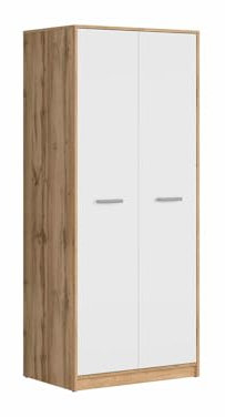 BLACK RED WHITE Zweitüriger Kleiderschrank Matos 80 cm Eiche Wotan/Weiß Schmaler Designschrank, robust, 189 cm hoch, für stilvolle Raumgestaltung