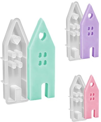 3 Stück Silikonformen Gießformen Häuser WISIRENT, Silikonform Kerzenhalter Haus Silikonform Häuser mit Fenster, Gießformen Silikon Häuser Silikonform Haus mit Herz für Sojawachs Kerzen, Seife, Gips