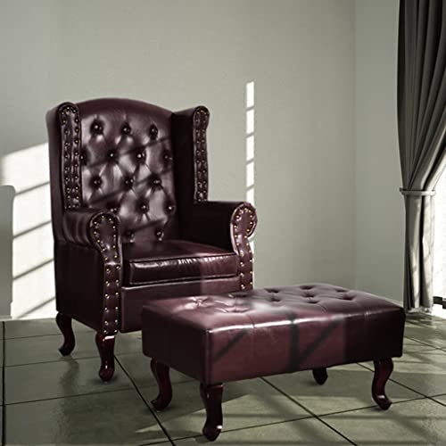 KATERYY Sessel mit Fußhocker Dunkelbraun Kunstleder,Antiker ChesterfieldSessel in Antikbraun mit Fußschemel Bequemer Ledersessel Wohnzimmer, Sessel
