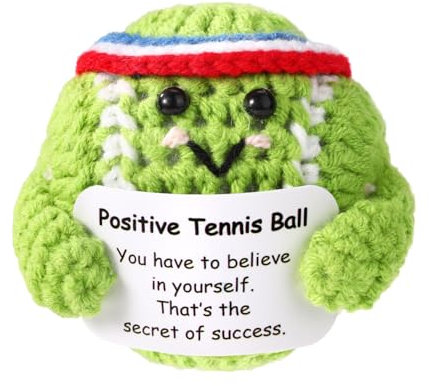 TOYMIS Positiver Tennisball, Tennisball zur Emotionalen Unterstützung mit Positiver Karte Süße Positive Strickpuppe Lustiges Inspirierendes Häkelspielzeug für Sportliebhaber Freunde Geschenke