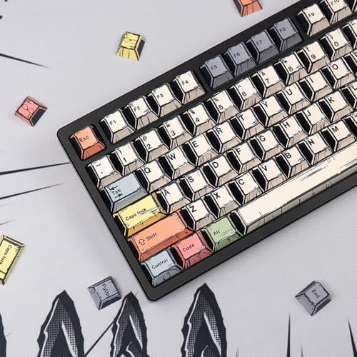 150 Keys Retro Manga Keycaps PBT Dye Sub Cherry Profile Manga Canvas Keycap Set Fit for Wooting Keyboard 61/65/87/104/108 Cherry Mx Switches Mechanical Keyboards